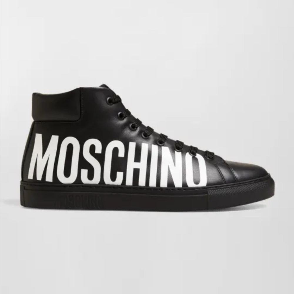 Moschino Men's High-Top Leather Logo Sneakers Sz 8 Excellent Pre-Owned Condition